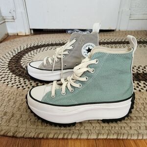 Converse Two Color Run Star High-Top Sneakers in Gray and Mint
